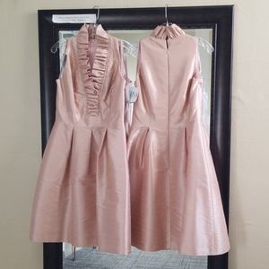 Size 8/10 of pink Alexia Designs 4110 Ruffle V-neck Pleated flare w/ pockets NWT